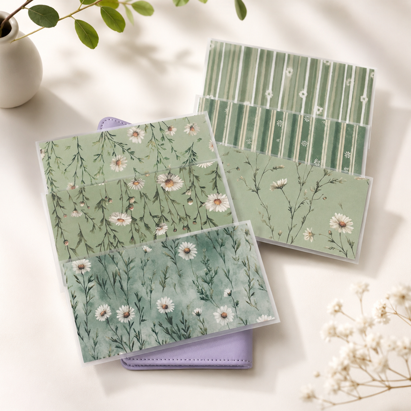 Sage Floral Laminated Cash Envelopes