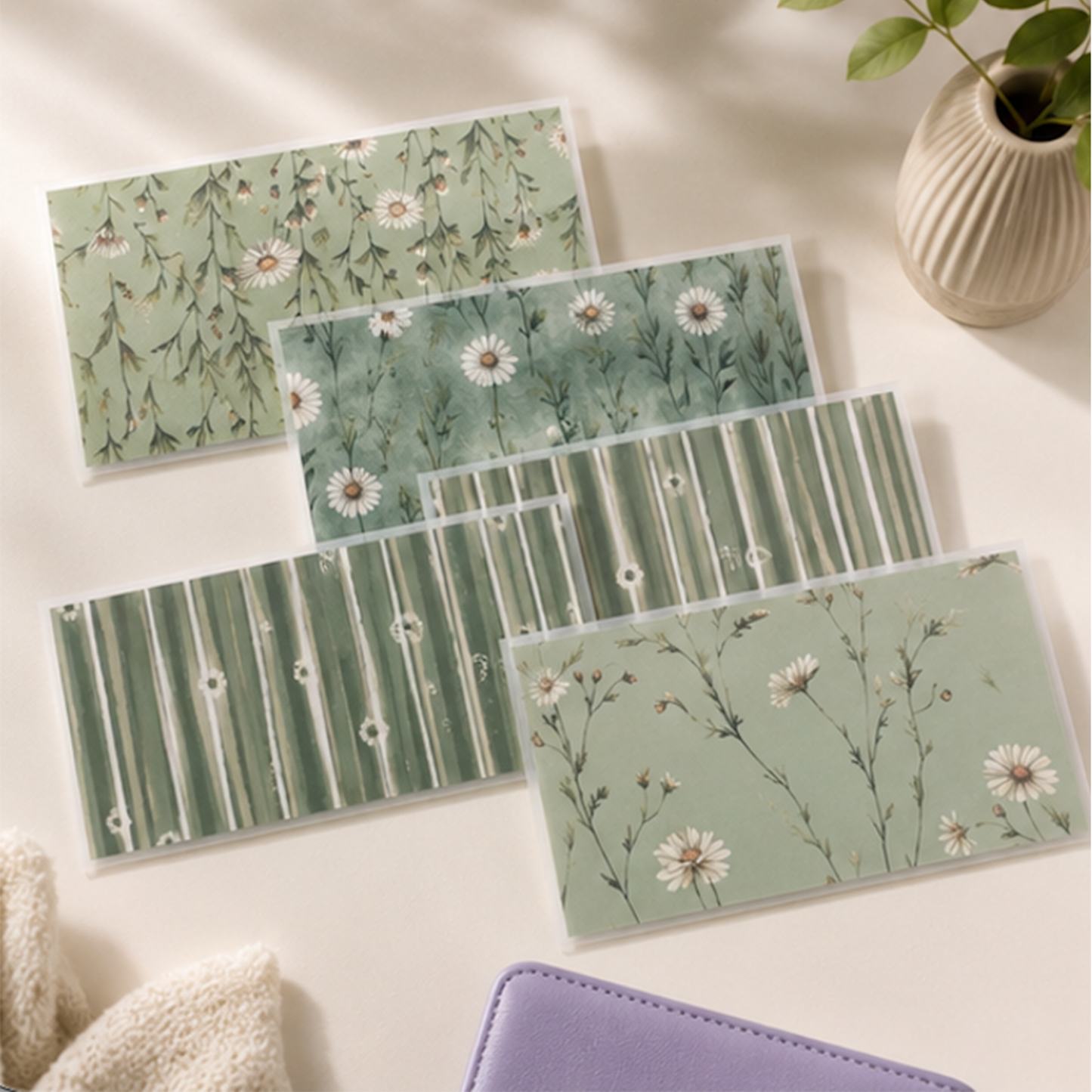 Sage Floral Laminated Cash Envelopes